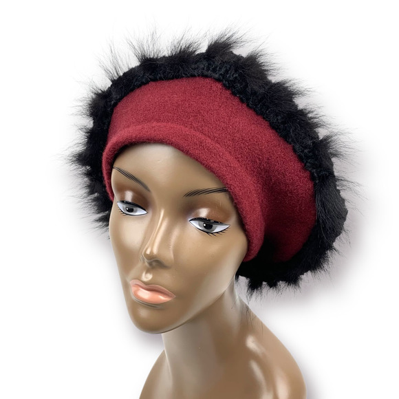 ❌SOLD❌1960's wool beret with mohair and fox fur trim - Picture 8 of 12